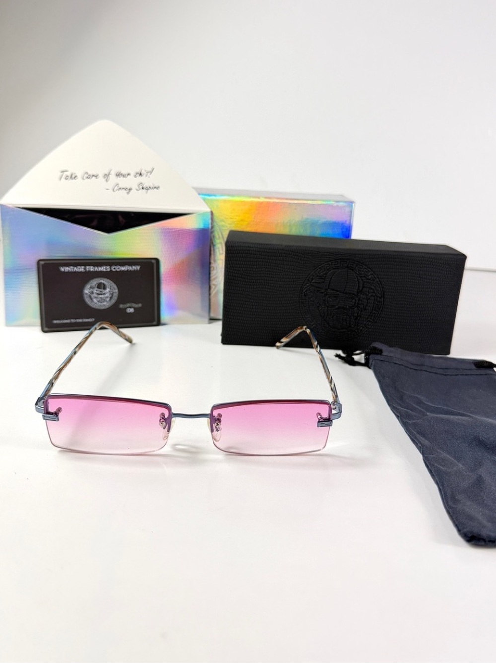 Vtg FENDI VL 7371 Square Sunglasses Custom Pink A10 Metallic Blue Y2K VFC Set